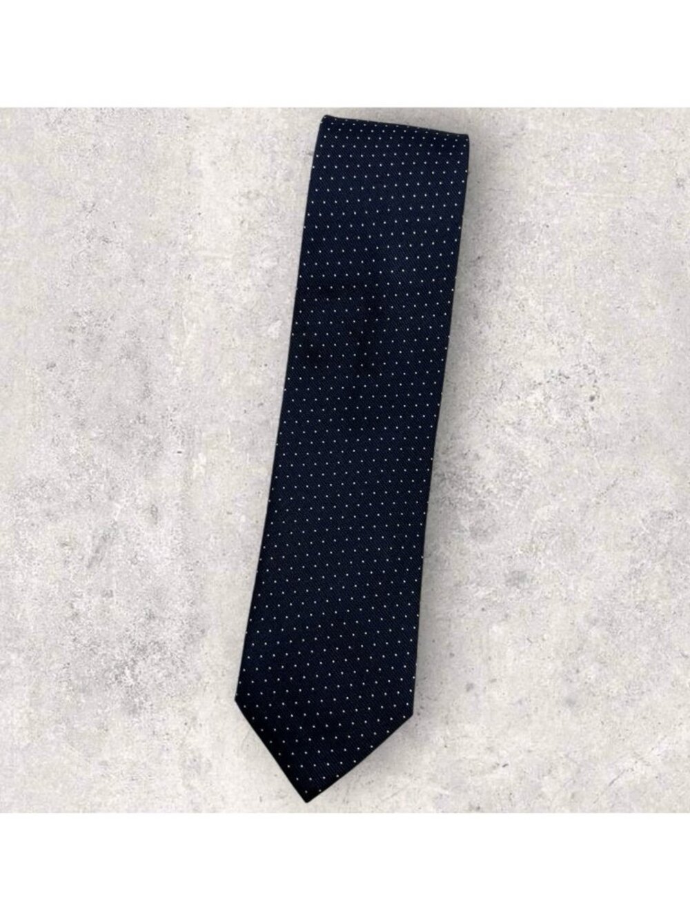 HUGO BOSS RED TAG Silk Tie ITALY Navy White Polka Dot W:2.8" EUC